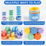Joc de Pescuit Montessori pentru Copii – Set Complet cu 15 Pesti, 5 Cupe Colorate, Undita si Geanta de Depozitare - imagine 4
