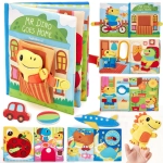 Carte senzoriala educativa Montessori „Mr. Dino Goes Home” – Busy Book interactiva pentru copii, cu activitati motrice, personaje detasabile si jocuri educative