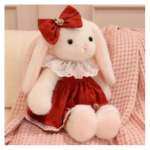 Iepuras de Plus Elegant cu Rochita Rosie si Fundita – Jucarie Moale pentru Copii, 50 cm - imagine 5