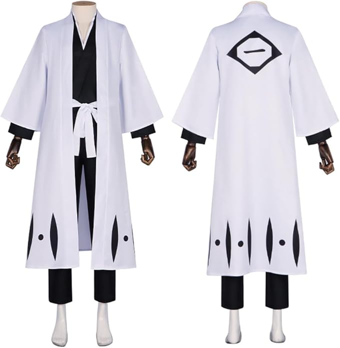 519Xri3ckkL._AC_SX679_ Costum Cosplay Jūshirō Ukitake – Bleach, Kimono Alb cu Pantaloni si Centura - imagine 1