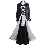 Costum Cosplay Ichigo Kurosaki Bankai – Bleach, Roba Shinigami Neagra cu Detalii Albe - imagine 4