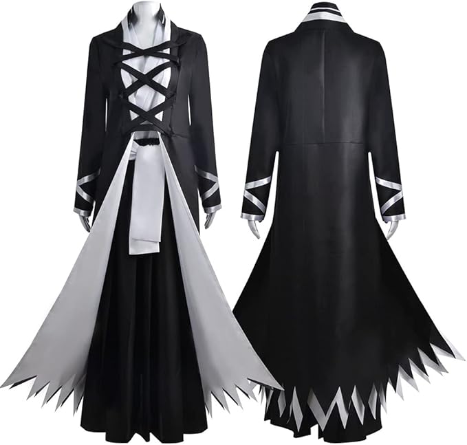 51DVUxxGI5L._AC_SX679_ Costum Cosplay Ichigo Kurosaki Bankai – Bleach, Roba Shinigami Neagra cu Detalii Albe - imagine 1