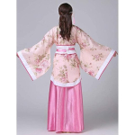 Costum Traditional Chinezesc Hanfu pentru Femei – Bluza Kimono cu Flori si Fusta Lunga Roz, marime universala - imagine 3