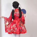 Costum Cosplay Kimono Japonez rosu cu centura - imagine 4