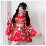 Costum Cosplay Kimono Japonez rosu cu centura - imagine 6