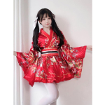 Costum Cosplay Kimono Japonez rosu cu centura - imagine 2