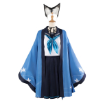 Costum Anime Cosplay Kiryuu Kikyou – Blue Archive, Uniforma cu Kimono Albastru si Urechi - imagine 5
