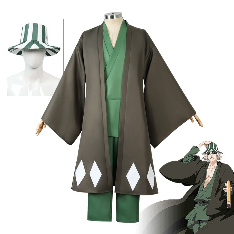 WhatsApp Image 2026-04-28 at 09.22.06 Costum Cosplay Kisuke Urahara – Bleach, Kimono Verde cu Haori si Palarie - imagine 1