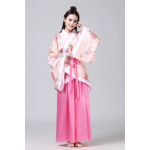 Costum Traditional Chinezesc Hanfu pentru Femei – Bluza Kimono cu Flori si Fusta Lunga Roz, marime universala - imagine 7