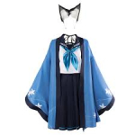 Costum Anime Cosplay Kiryuu Kikyou – Blue Archive, Uniforma cu Kimono Albastru si Urechi