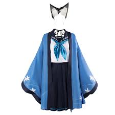 images (1) Costum Anime Cosplay Kiryuu Kikyou – Blue Archive, Uniforma cu Kimono Albastru si Urechi - imagine 1