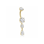 Piercing pentru buric din Titan ASTM F136, auriu, cu cristale zirconia, model cascada cu picatura– 1.6 × 10 mm - imagine 3