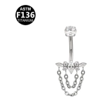 Piercing pentru buric din Titan ASTM F136, argintiu, cu cristale zirconia si lanturi decorative, model regal– 1.6 × 10 mm - imagine 5