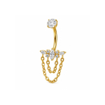 Piercing pentru buric din Titan ASTM F136, auriu, cu cristale zirconia si lanturi decorative, model regal– 1.6 × 10 mm - imagine 5