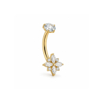 Piercing pentru buric din Titan ASTM F136, auriu, cu cristale zirconia, model floare stelara– 1.6 × 10 mm - imagine 3