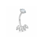 Piercing pentru buric din Titan ASTM F136, argintiu, cu cristale zirconia, model coroana eleganta– 1.6 × 10 mm - imagine 2