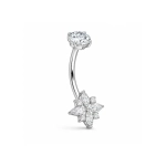 Piercing pentru buric din Titan ASTM F136, argintiu, cu cristale zirconia, model floare stelara– 1.6 × 10 mm - imagine 6