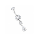 Piercing pentru buric din Titan ASTM F136, argintiu, cu cristale zirconia, model cascada cu picatura– 1.6 × 10 mm - imagine 2