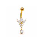 Piercing pentru buric din Titan ASTM F136, auriu, cu cristale zirconia, model floare elegant cu pandantiv– 1.6 × 10 mm - imagine 3