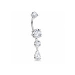 Piercing pentru buric din Titan ASTM F136, argintiu, cu cristale zirconia, model cascada cu picatura– 1.6 × 10 mm - imagine 3