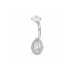 Piercing pentru buric din Titan ASTM F136, argintiu, cu cristale zirconia, model picatura eleganta – 1.6 × 10 mm - imagine 5