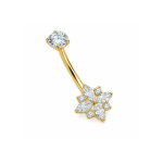 Piercing pentru buric din Titan ASTM F136, auriu, cu cristale zirconia, model floare stelara– 1.6 × 10 mm - imagine 2