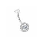 Piercing pentru buric din Titan ASTM F136, argintiu cu cristale zirconia, model cerc stralucitor elegant – 1.6 × 10 mm - imagine 10