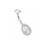 Piercing pentru buric din Titan ASTM F136, argintiu, cu cristale zirconia, model picatura eleganta – 1.6 × 10 mm - imagine 4