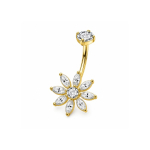 Piercing pentru buric din Titan ASTM F136, auriu, cu cristale zirconia, model floare stralucitoare– 1.6 × 10 mm - imagine 4