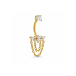 Piercing pentru buric din Titan ASTM F136, auriu, cu cristale zirconia si lanturi decorative, model regal– 1.6 × 10 mm - imagine 6