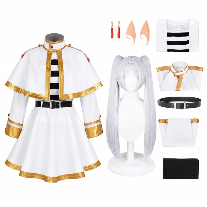 res_ef47e6aaf88b8ae0bb592dc73567bda1 Costum Cosplay Frieren– Rochie Alba cu Pelerina, Peruca si Accesorii Complete, Frieren: Beyond Journey's End - imagine 1