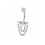 Piercing pentru buric din Titan ASTM F136, argintiu, cu cristale zirconia si lanturi decorative, model regal– 1.6 × 10 mm - imagine 4