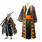 Costum Cosplay Trafalgar Law – One Piece Wano, Kimono Negru cu Haori Mov si Centura Obi