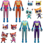 Costum SuperKitties Sparks pentru Copii, Turcoaz, Salopeta cu Masca de Pisicuta - imagine 3