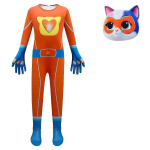 Costum SuperKitties Buddy pentru Copii, Portocaliu si Albastru, Salopeta cu Masca de Pisicuta - imagine 3