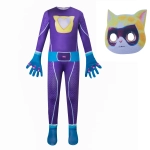 Costum SuperKitties Ginny pentru Copii, Mov si Turcoaz, Salopeta cu Masca de Pisicuta - imagine 2