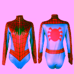 Costum Femei Supereroina Paianjen, Body Rosu-Albastru cu Maneci Lungi si Inchidere cu Fermoar