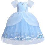 Rochie Cenusareasa pentru Fetite, Costum Printesa Disney, Albastru cu Sclipici si Maneci Bufante