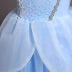 Rochie Cenusareasa pentru Fetite, Costum Printesa Disney, Albastru cu Sclipici si Maneci Bufante - imagine 3