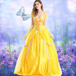 Rochie Belle pentru Femei – Costum de Printesa Galben cu Manusi Elegante - imagine 6