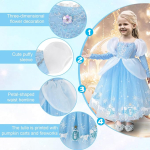 Rochie Cenusareasa pentru Fetite, Costum Printesa Disney, Albastru cu Sclipici si Maneci Bufante - imagine 5