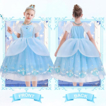 Rochie Cenusareasa pentru Fetite, Costum Printesa Disney, Albastru cu Sclipici si Maneci Bufante - imagine 4