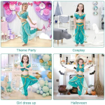 Costum Printesa Jasmine, turcoaz cu paiete aurii,  set pentru fete - imagine 3