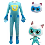Costum SuperKitties Sparks pentru Copii, Turcoaz, Salopeta cu Masca de Pisicuta