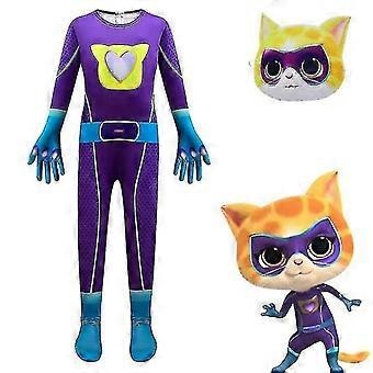 SK2 Costum SuperKitties Ginny pentru Copii, Mov si Turcoaz, Salopeta cu Masca de Pisicuta - imagine 1