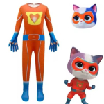 Costum SuperKitties Buddy pentru Copii, Portocaliu si Albastru, Salopeta cu Masca de Pisicuta