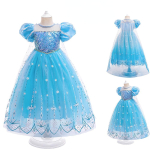 Rochie Elsa pentru Fetite – Costum de Printesa Albastru cu Pelerina, Paiete Stralucitoare