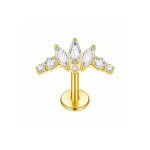 Piercing din Titan ASTM F136 cu Design Coroana si Zirconii, Auriiu– 1, 2 x 8 mm