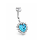 Piercing pentru Buric Inima Albastra cu Zirconii – Titan ASTM F136, Argintiu– 1.6 × 10 mm - imagine 2