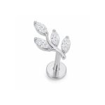 Piercing din Titan ASTM F136 cu Design Frunza si Zirconii Marquise, Argintiu– 1, 2 x 8 mm - imagine 5